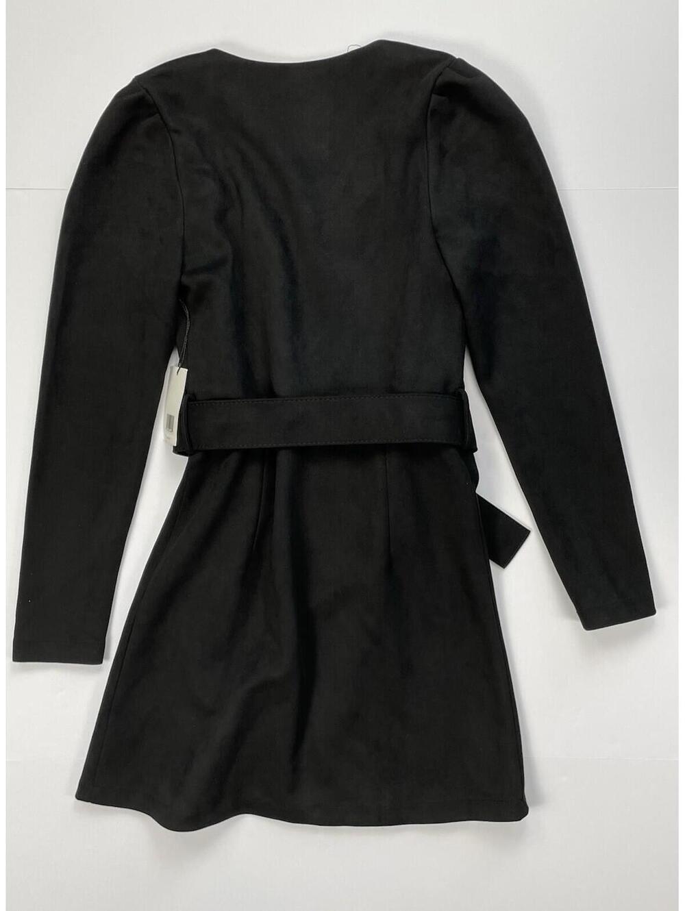 Jason Wu Faux Suede Belted Wrap Dress Black XS Long Sleeve Cocktail Party LBD - Picture 4 of 11